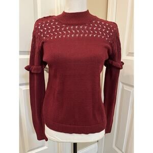 Soho New York & Company Street S Cotton Maroon Red Loose Knit Sweater Ruffle Arm
